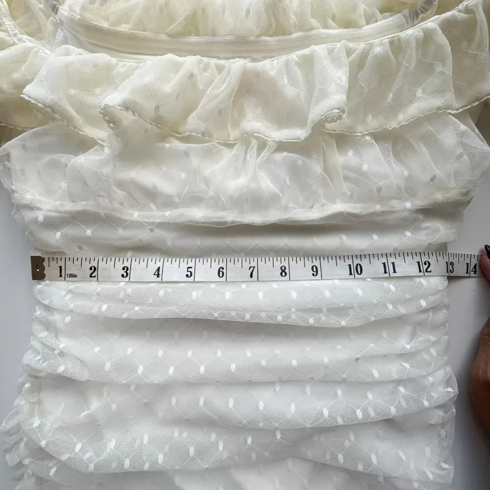 Camila Coelho Eva Mini Dress Ruched Mesh White Ivory Size Medium - Picture 12 of 14